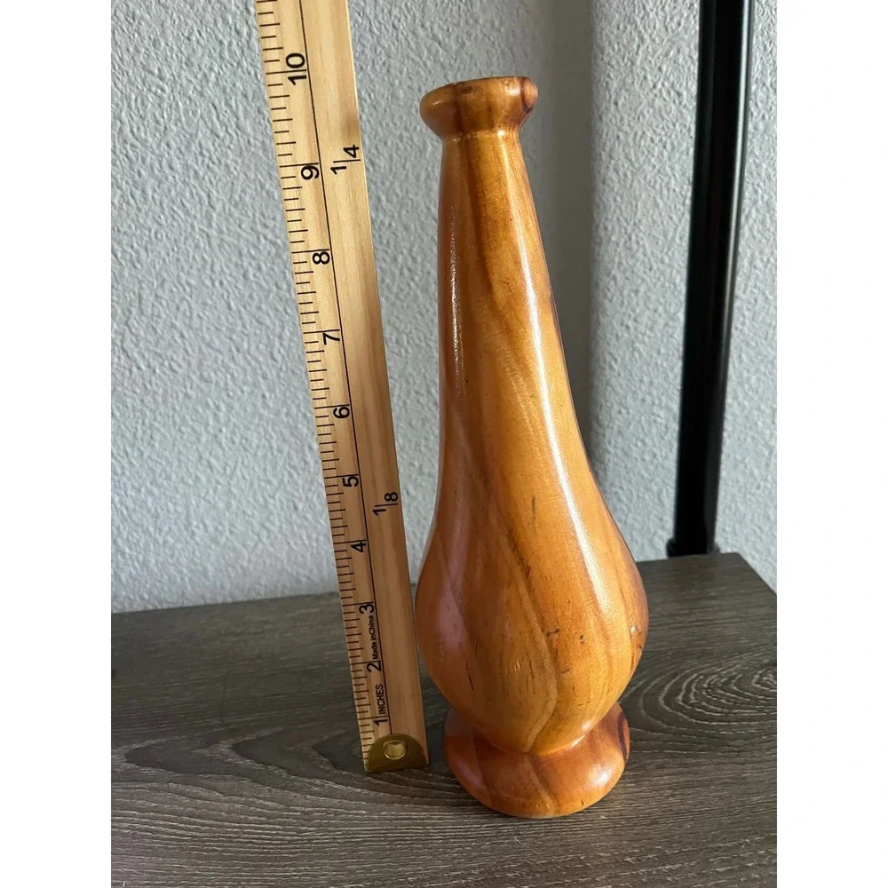 Vintage Hand Carved Wooden Bud Vase with Handle Mid Century Modern‎ Boho Decor